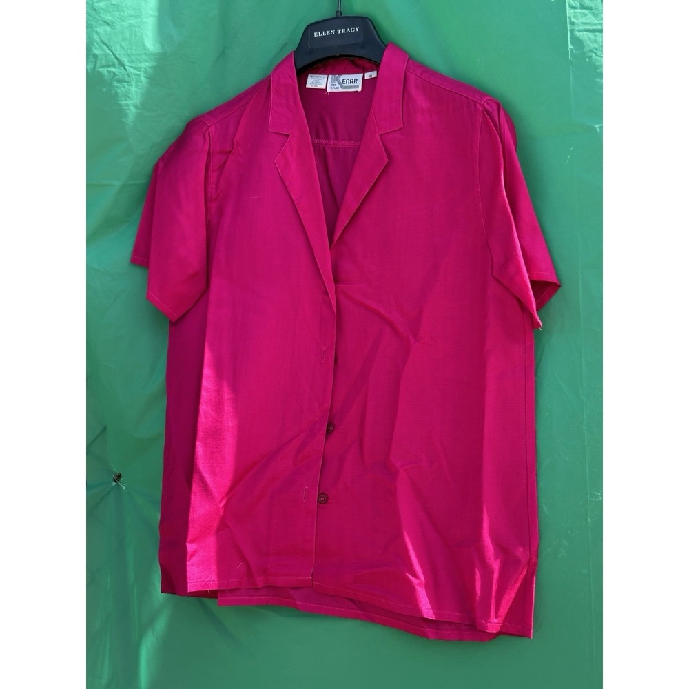 ENAR 100% Silk Blouse Pink Size 6 Button Front Short Sleeve Vintage